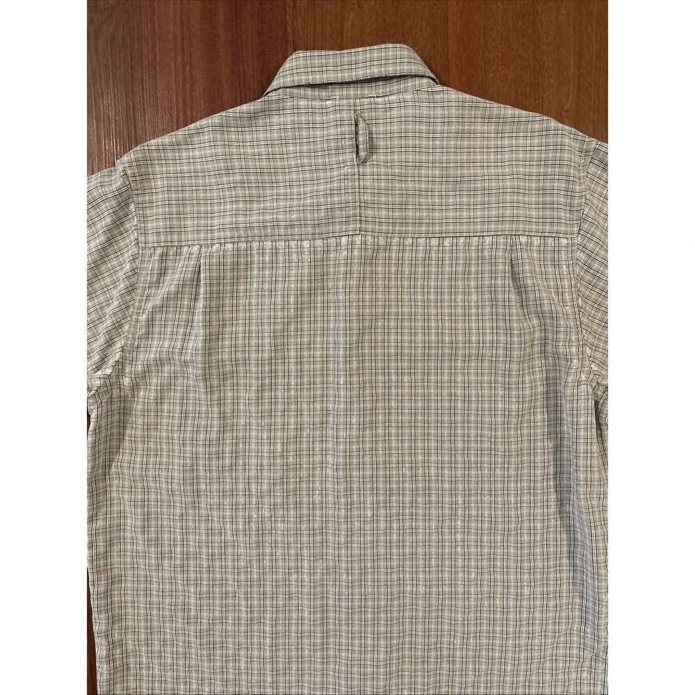 North Face Men's Med Short Sleeve Hiking Outdoor Shirt Green Plaid Poly Blend